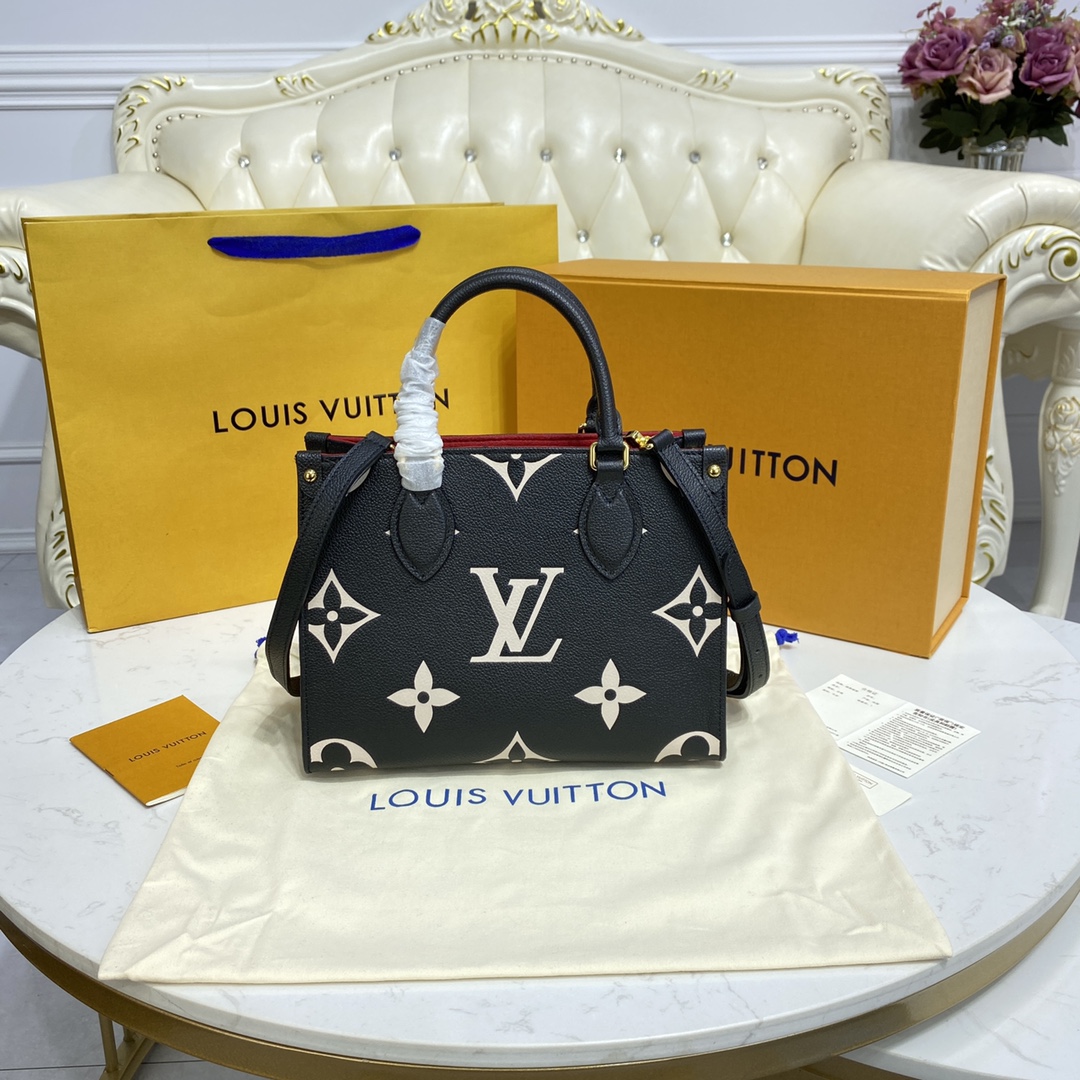 Louis Vuitton ONTHEGO PM Monogram Handbag M45659 Black/Beige